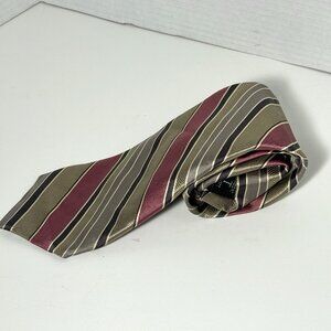 Robert Talbott Carmel Handmade Silk Tie Gold Beige Red Stripe Woven Necktie USA